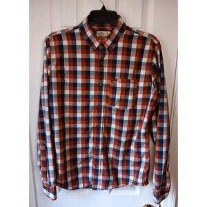 Mens Hollister Long Sleeve Button Down Shirt Medium Rust And Blue Check Pattern